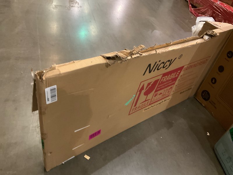 Condition photo showing Good Condition for Niccy 65"×22" Oval Full Length Mirrors, Long Wall-Mounted Mirror with Aluminum Frame, Large Body Mirrors for Living Room, Explosion-Proof Hanging Wall Mirror for Bathroom Bedroom Entryway, Gold Gold 65"L x 22"W