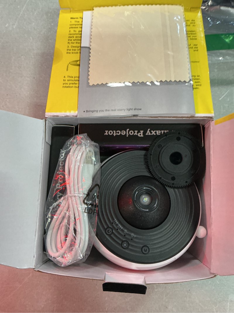 Condition photo showing Good Condition for galaxy projector for bedroom, hd image star projector galaxy light adjustable knob, 13 film discs planetarium projector for kids, 360° rotating 1/2h timer simple 3-button control black&white