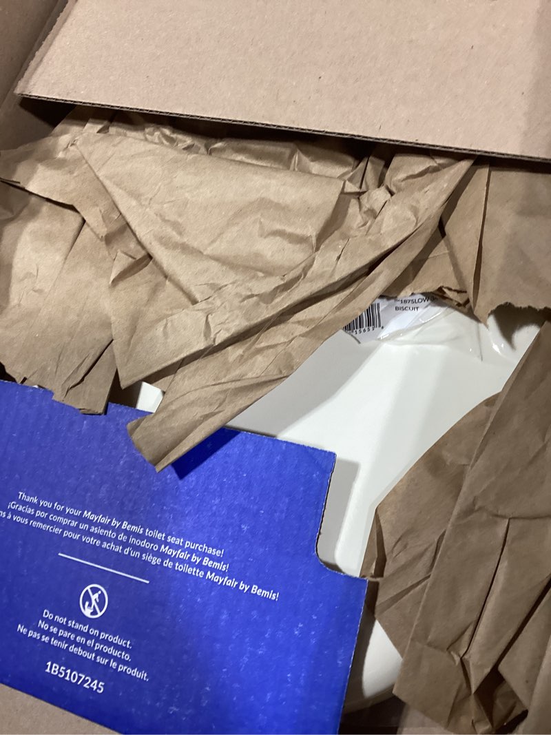 Condition photo showing Good Condition for mayfair aurora slow close toilet seat, easy clean hinges and adjustable perfect fit plastic seat, made in usa, elongated, biscuit