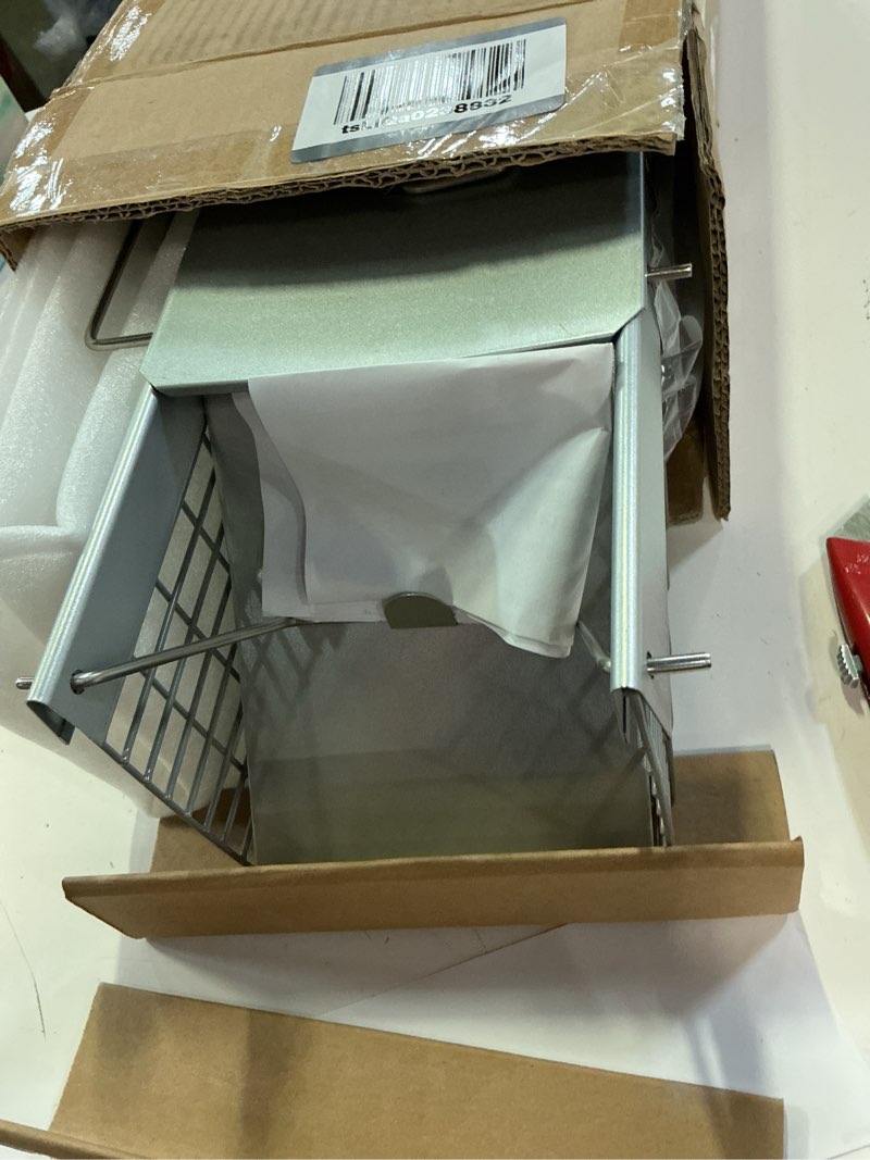 Condition photo showing New/Like New for homestead live rat trap indoor/outside - squirrel trap, have a heart animal for chipmunk, small rabbits, weasel and similar-size rodents, 18"x5"x5", 2 doors, fully assembled 18 inch
