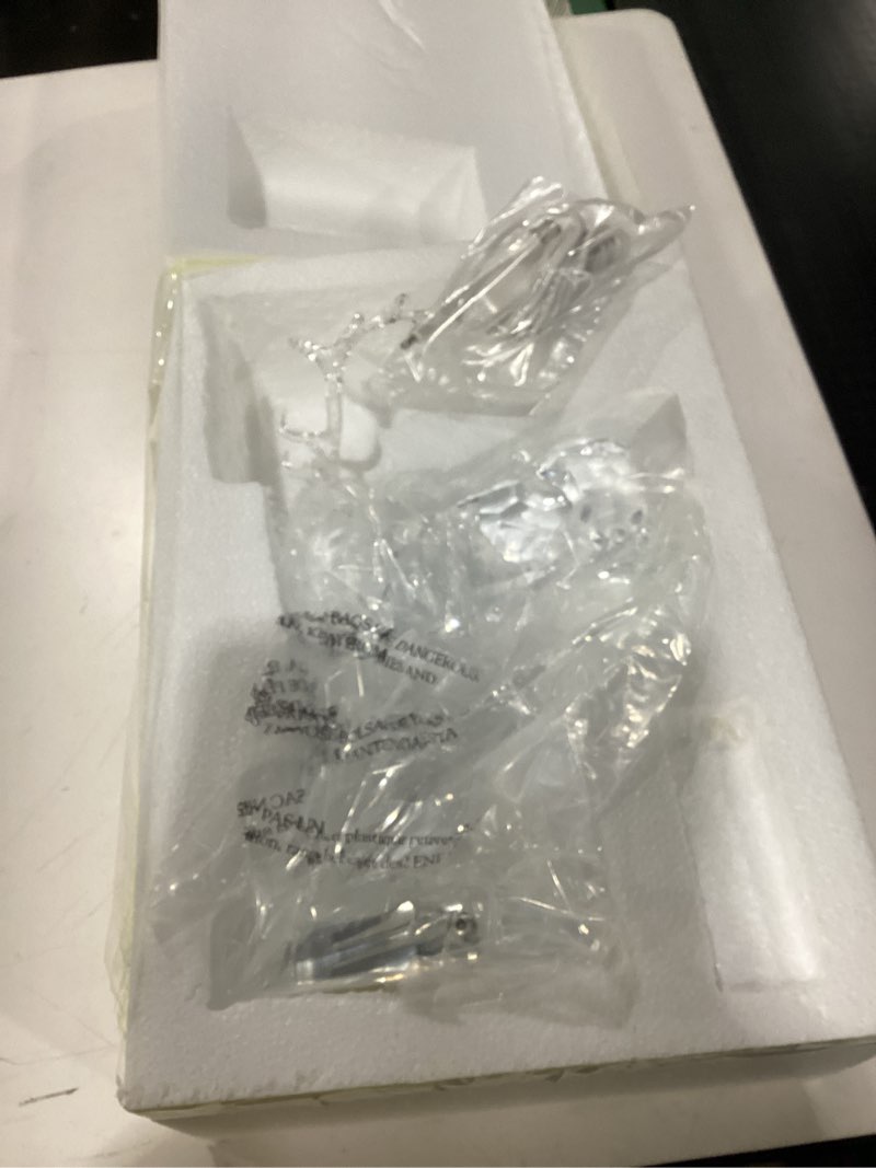 Condition photo showing New/Like New for 11.8" Tall White Acrylic Christmas Reindeer Figurines with LED Light, Large Deer Statues Sculpture Tabletop Ornaments for Cabinet Mantel Shelves Fireplace Home Décor Accents Collectible Gift Figurines