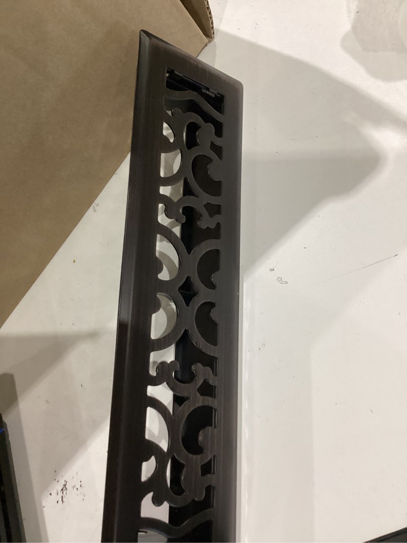 Condition photo showing As Is for allen + roth 2-in x 12-in maximum airflow steel oil-rubbed bronze savannah design floor register