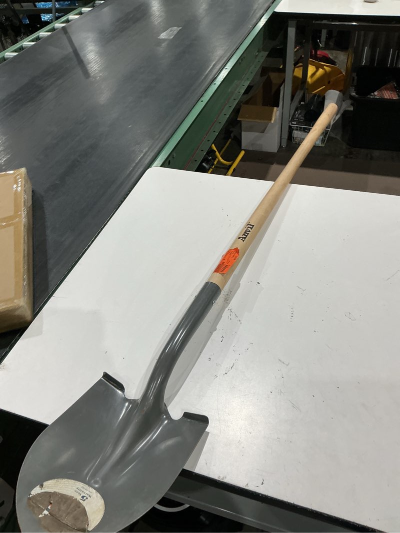 Condition photo showing As Is for 41 in. handle, wood handle digging shovel