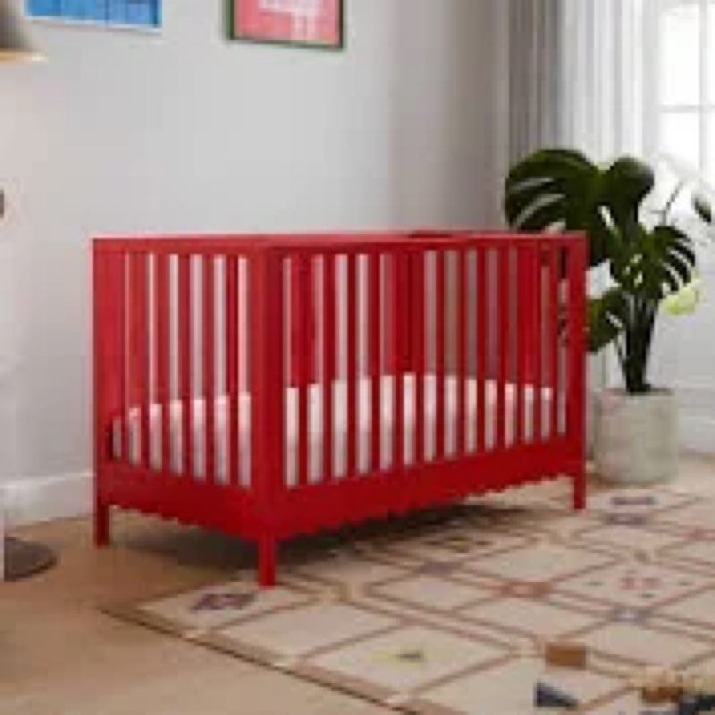 davinci sammy scallop 4-in-1 convertible crib in strawberry red, greenguard gold certified
