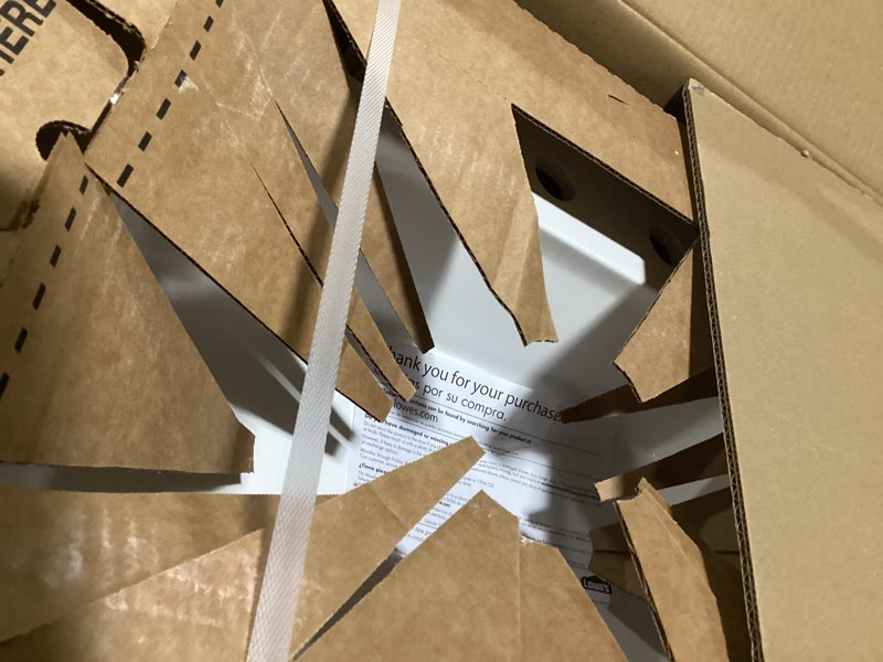 Condition photo showing As Is for  Style Selections Potter 24-in Light Gray Single Sink Bathroom Vanity with White Cultured Marble Top