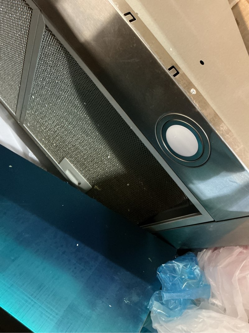 Condition photo showing As Is for COMFEE' CVG30W8AST 30 Inches Ducted Wall Mount Vent Range Hood with 450 CFM 3 Speed Exhaust Fan, Baffle Filters, Curved Glass, 2 LED Lights, Convertible to Ductless, Stainless Steel Button Control 30 inch