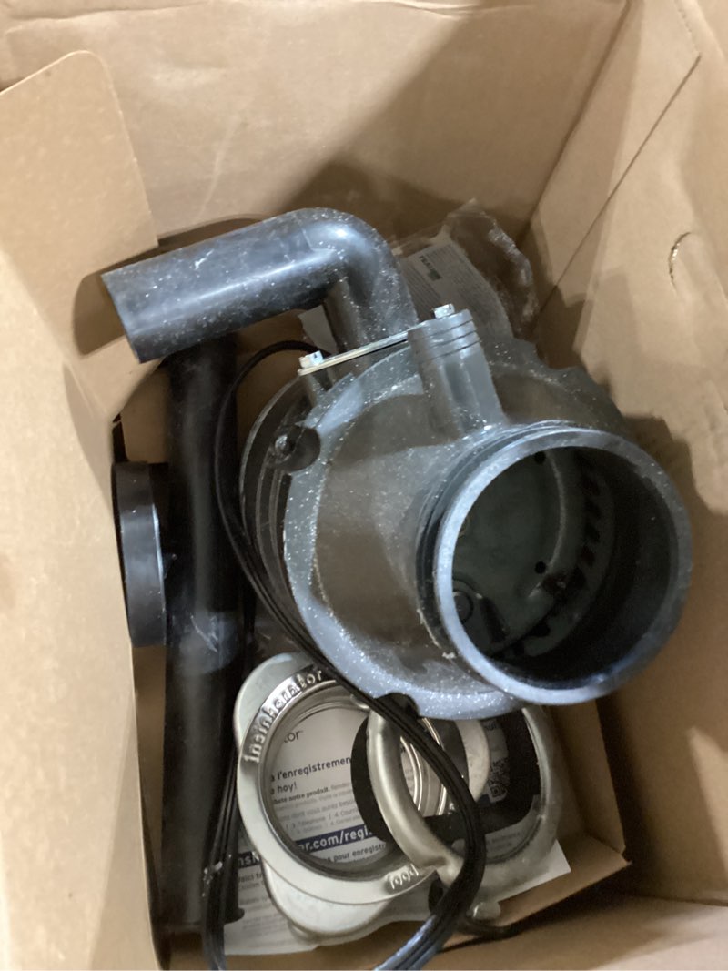 Condition photo showing As Is for insinkerator power .75hp, 3/4 hp garbage disposal, power series ez connect continuous feed food waste disposer, black