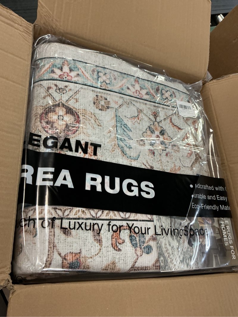 Condition photo showing New/Like New for tortania area rug living room rugs - 9x12 washable boho rug vintage oriental distressed farmhouse large thin indoor carpet for living room bedroom under dining table home office - aqua multi 9' x 12' (rectangular) aqua multi