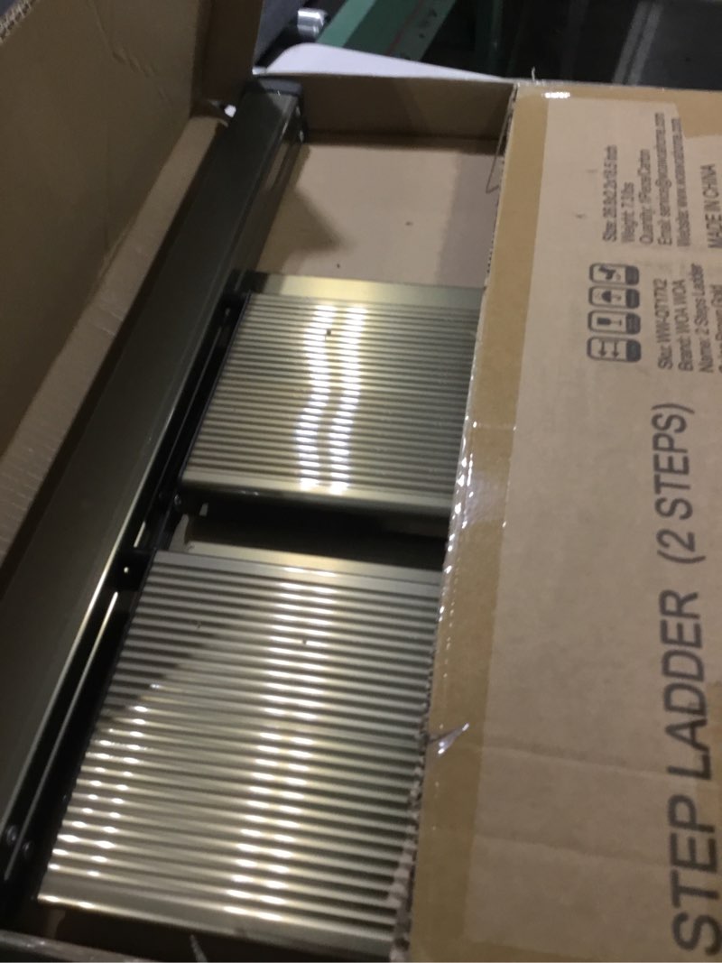 Condition photo showing Good Condition for WOA WOA 2 Step Ladder, Foldable Step Stool, Aluminum Lightweight Ladder for Home Kitchen Closet, Anti-Slip Pedals, Ease of Folding, Portable, 300lbs Capacity - Gold 2 Step Brown Gold