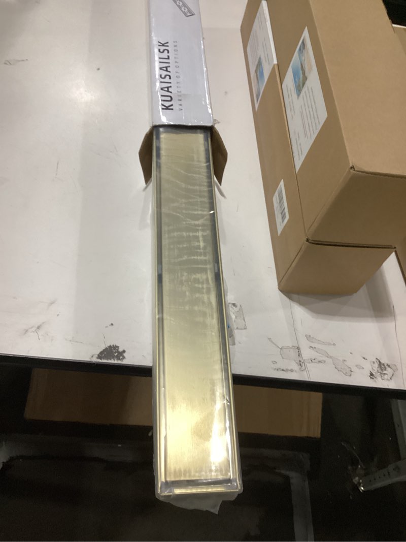 Condition photo showing New/Like New for Linear Shower Drain ?with Tile Insert Panels ?24 Inch Brushed Gold 304 Stainless Steel Rectangle Shower Floor Drain?with Hair Catcher, Adjustable Feet 24inch Brushed Gold
