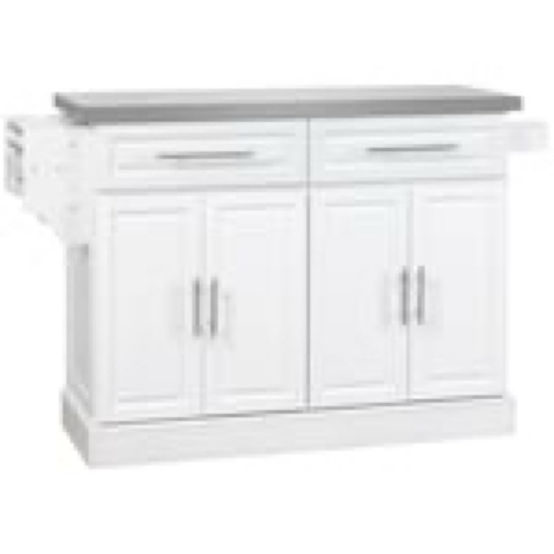 HOMCOM 57.1-inch W Rolling Kitchen Island Cart with Cabinets and Drawers in White