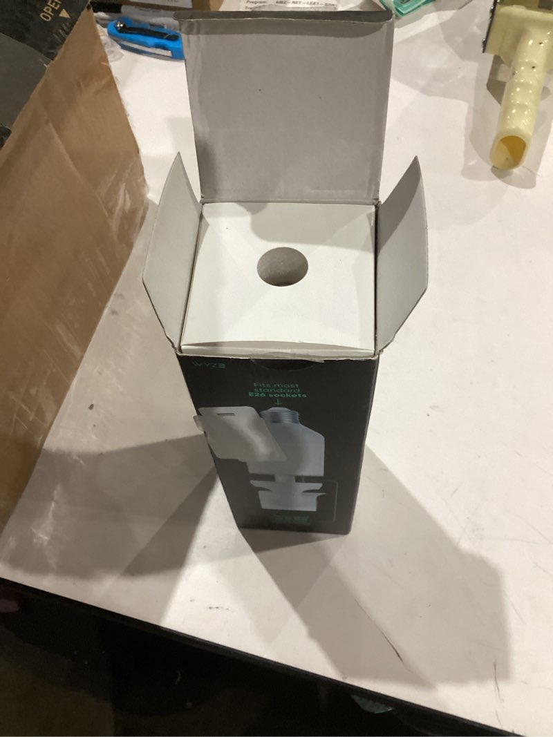 Condition photo showing As Is for wyze bulb cam security camera, 2k hd outdoor light bulb camera, color night vision, dimmable led bulb, motion detection, siren alarm, works w/alexa/google assistant. free expert support bulb cam only