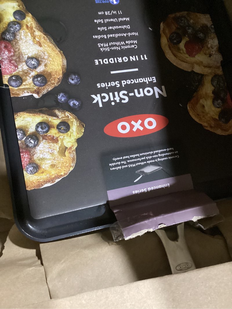 Condition photo showing Good Condition for OXO Enhanced 11" Griddle Pan, PFAS-Free Ceramic Nonstick, Durable Hard Anodized Cookware, Scratch Resistant, Stainless Steel Handle, Good Grips, Dishwasher Safe, Oven safe, Black