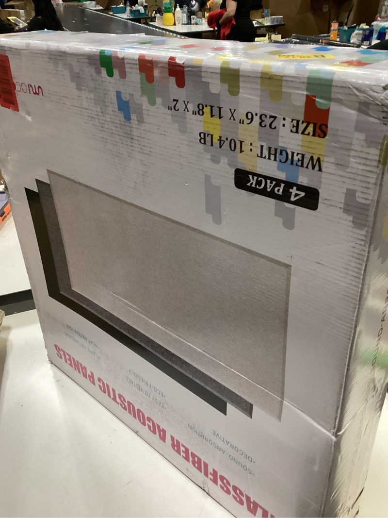 Condition photo showing New/Like New for UMIACOUSTICS 4 PCS Acoustic Panels with Hanging Bracket, 2” Thick Fiberglass Sound Proof Panels Removable for Studios, Office, Home Theater Ceiling or Wall- Black 23.6" x 11.8"-4pcs Black