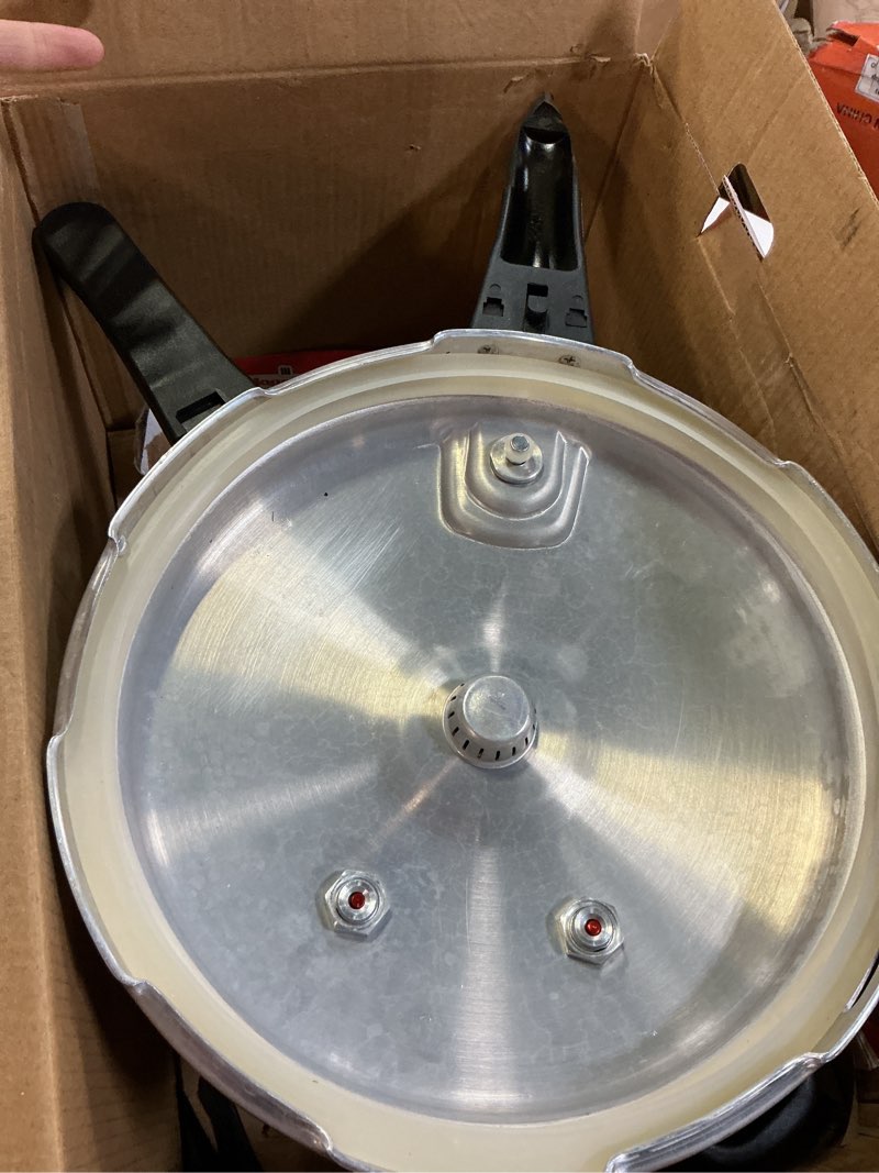Condition photo showing As Is for magefesa avant 6.2-quart aluminum pressure cooker, compatible with gas, electric & ceramic stoves, stovetop pressure canner with trivet 6.2 quarts