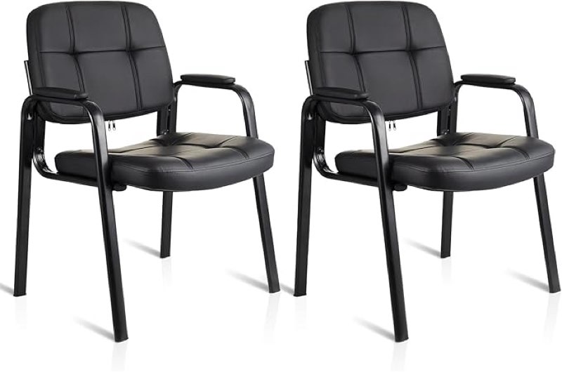 clatina waiting room guest chair with bonded leather padded arm rest for office reception and conference desk black 2 pack