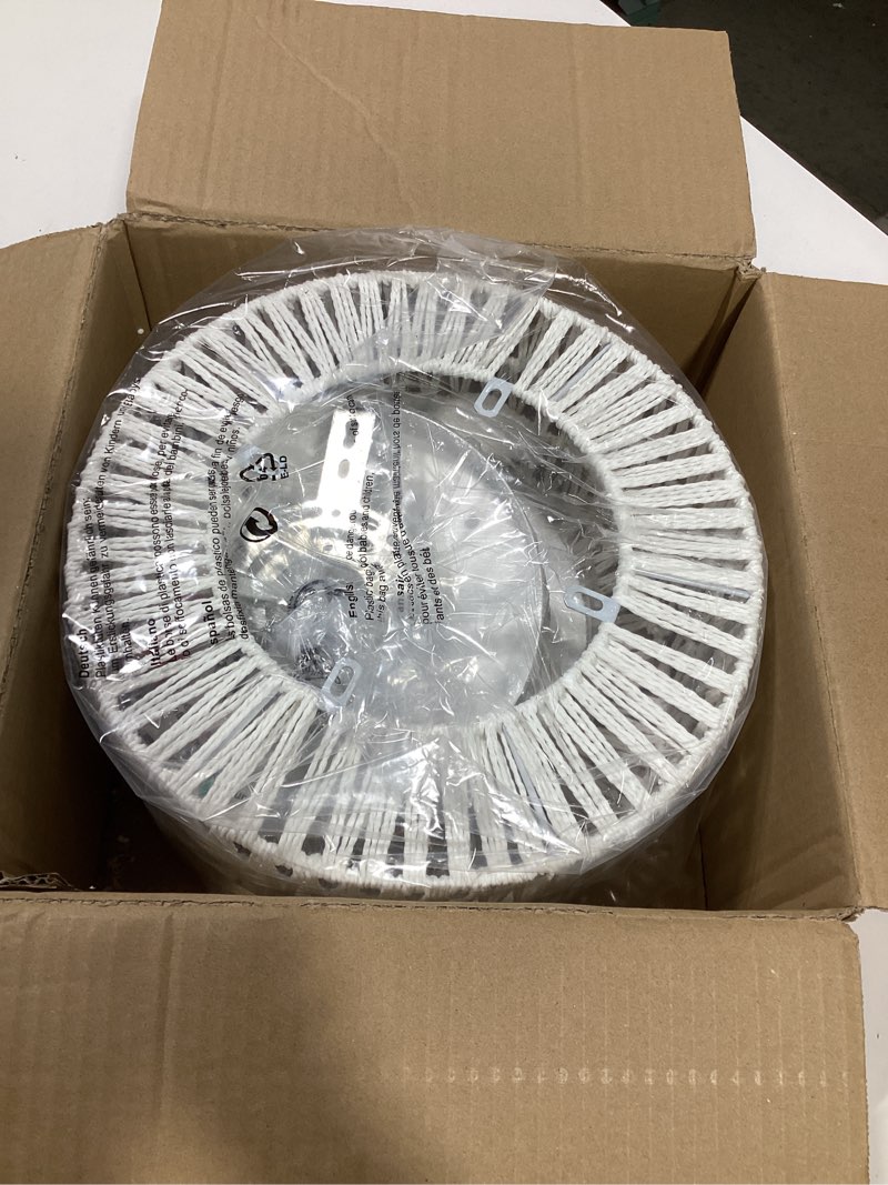 Condition photo showing As Is for 11.8 in. 3-light white rattan flush mount ceiling light for hallway, bedroom or living room