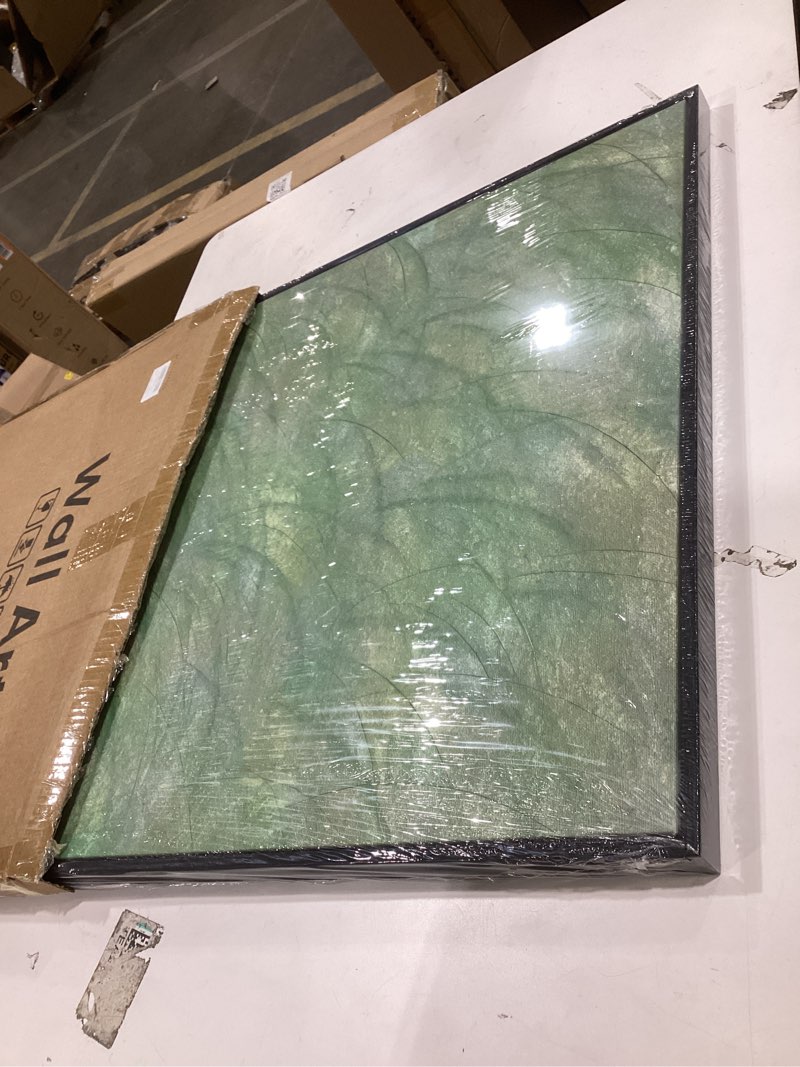 Condition photo showing New/Like New for framed green abstract wall art, modern square sage green canvas prints paintings, minimalist pictures for living room, bedroom, dining room, hallway wall decor 24x24 in 24"l x 24"w green