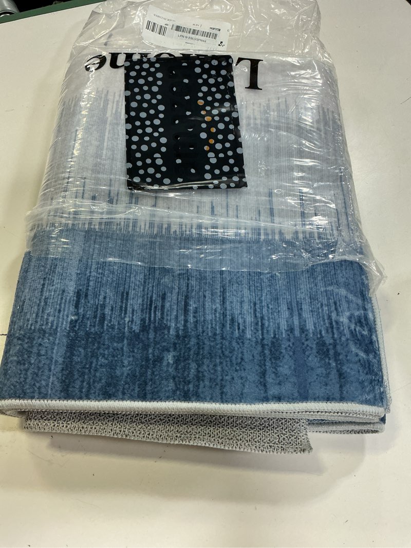 Condition photo showing Good Condition for lahome ombre carpet runners for hallways 8ft, blue kitchen runner rugs non skid washable 3x8 runner rug ultra-thin, modern print soft home decor for bedroom bathroom laundry juliette 2'6" x 8' (rectangular) blue