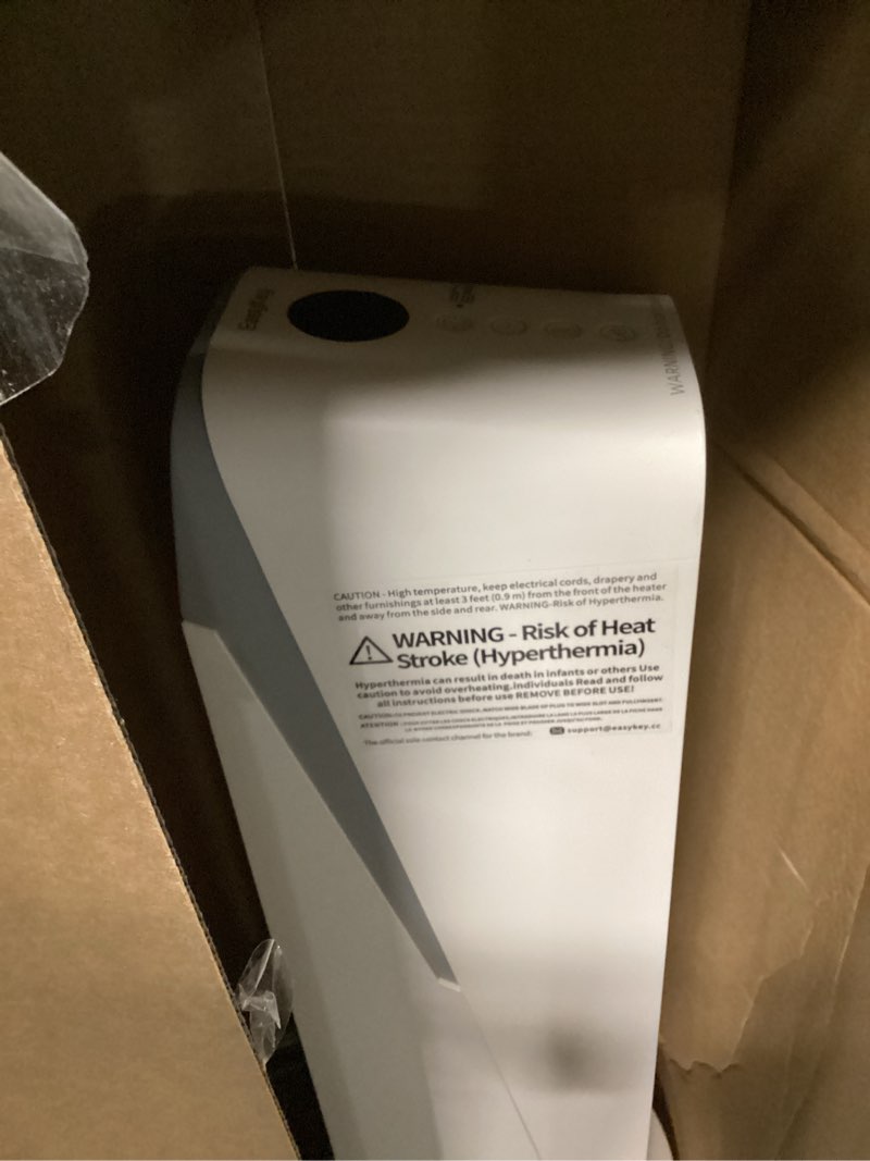 Condition photo showing Good Condition for easykey 24" indoor space heater 1500w ceramic ptc large room heating with air purifying filter tower heater 80° wide angle oscillation, timer overheating and fall protection, white