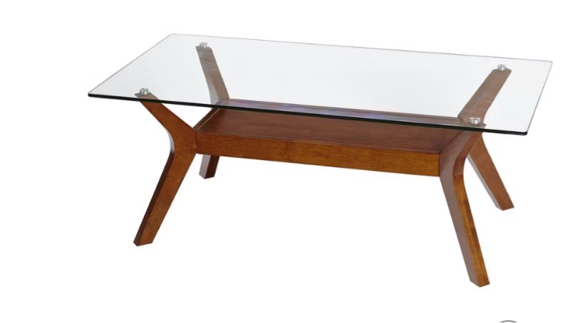 incomplete * missing boxes 1 only top* Fontana Glass Top Coffee Table Walnut - Buylateral: Mid-Century Modern, Rubberwood Frame, Clear Tempered Glass, Rectangular Shape