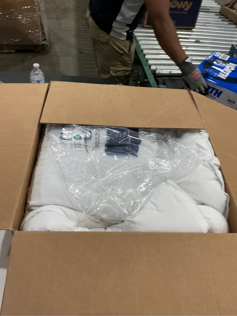 Condition photo showing As Is for amazon basics white down alternative comforter and duvet insert with corner tabs, machine washable, twin, light twin light