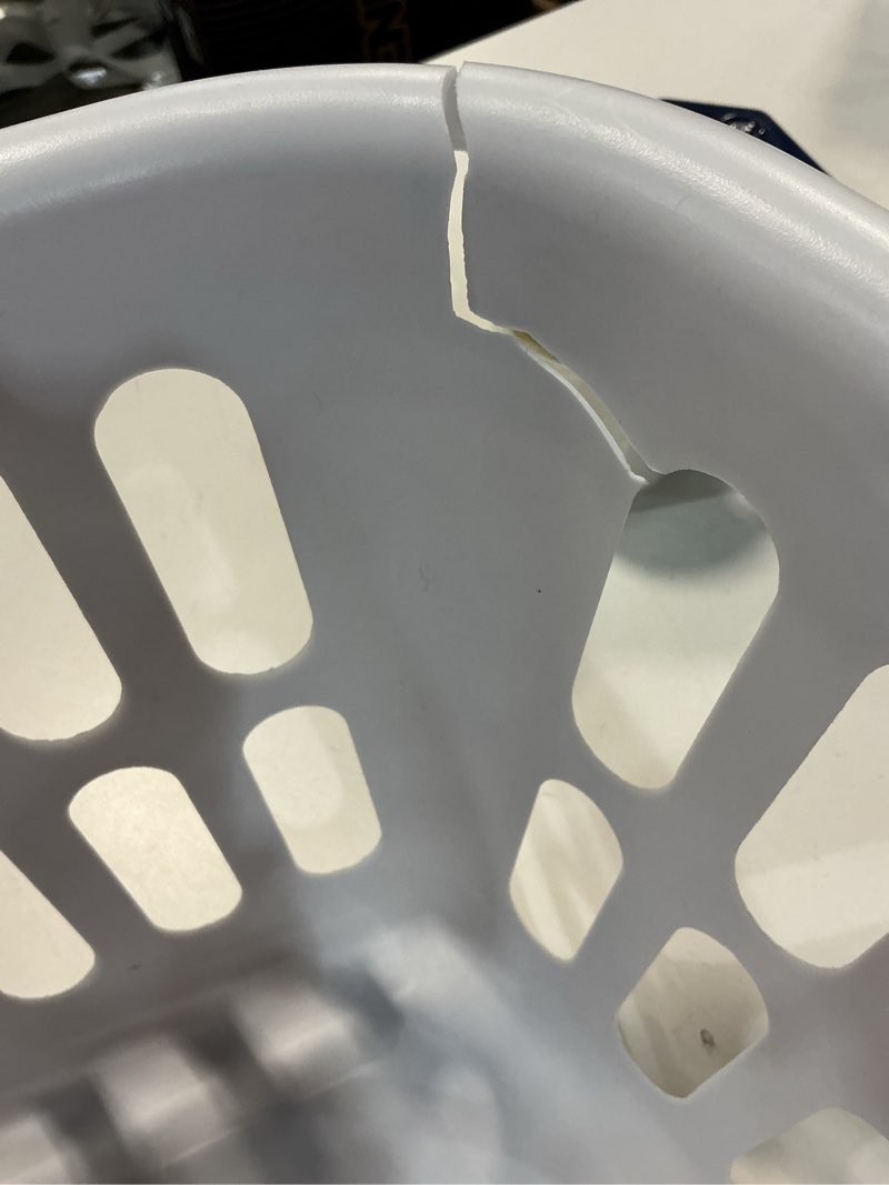 Condition photo showing As Is for Sterilite 1.5 Bushel Plastic Stackable Clothes Laundry Basket Bin  White