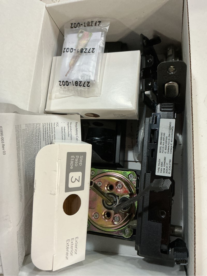 Condition photo showing As Is for kwikset halo touch fingerprint matte black wi-fi enabled single cylinder electronic deadbolt biometric lock no keypad touchscreen
