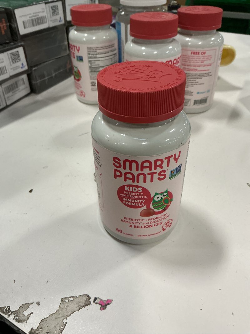 Condition photo showing New/Like New for SmartyPants Kids Probiotic & Prebiotic Gummies for Digestive Health: Gut Health Supplement, Clinically Studied Prebiotic for Immune Support, Strawberry, 60 Count (30 Day Supply) Strawberry Probiotic + Prebiotic