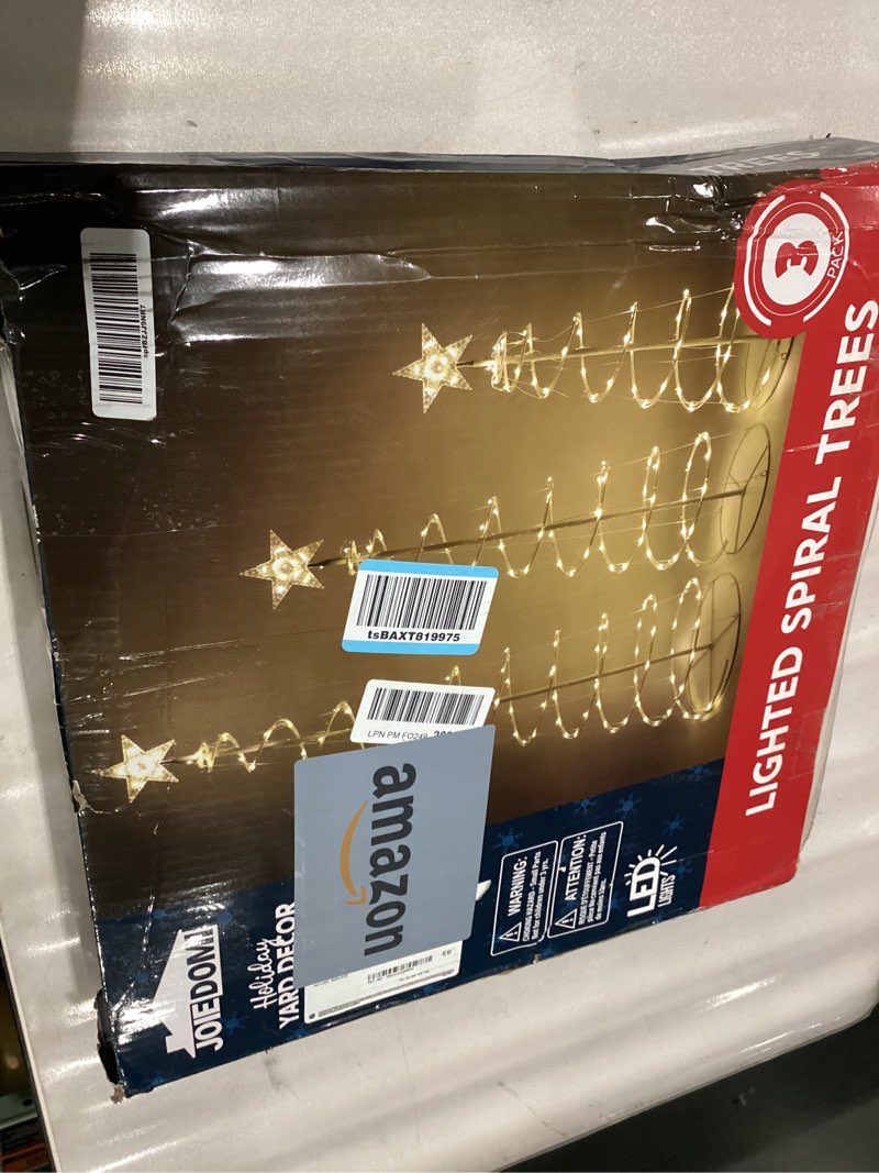 Condition photo showing Good Condition for JOIEDOMI 3 Pack Spiral Christmas Tree Lights, 218 LED Outdoor Lighted Tree with Star Topper & Stakes