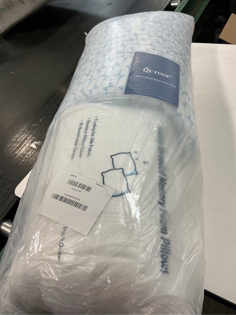 Condition photo showing Good Condition for QUTOOL Double Sided Cooling Pillow for Hot Sleepers, Shredded Memory Foam Pillows Queen Size Set of 2, Adjustable Soft & Firm Gel Bed Pillow for Side, Back, Stomach Sleepers Icy Blue - Basic Queen(2 Pack)