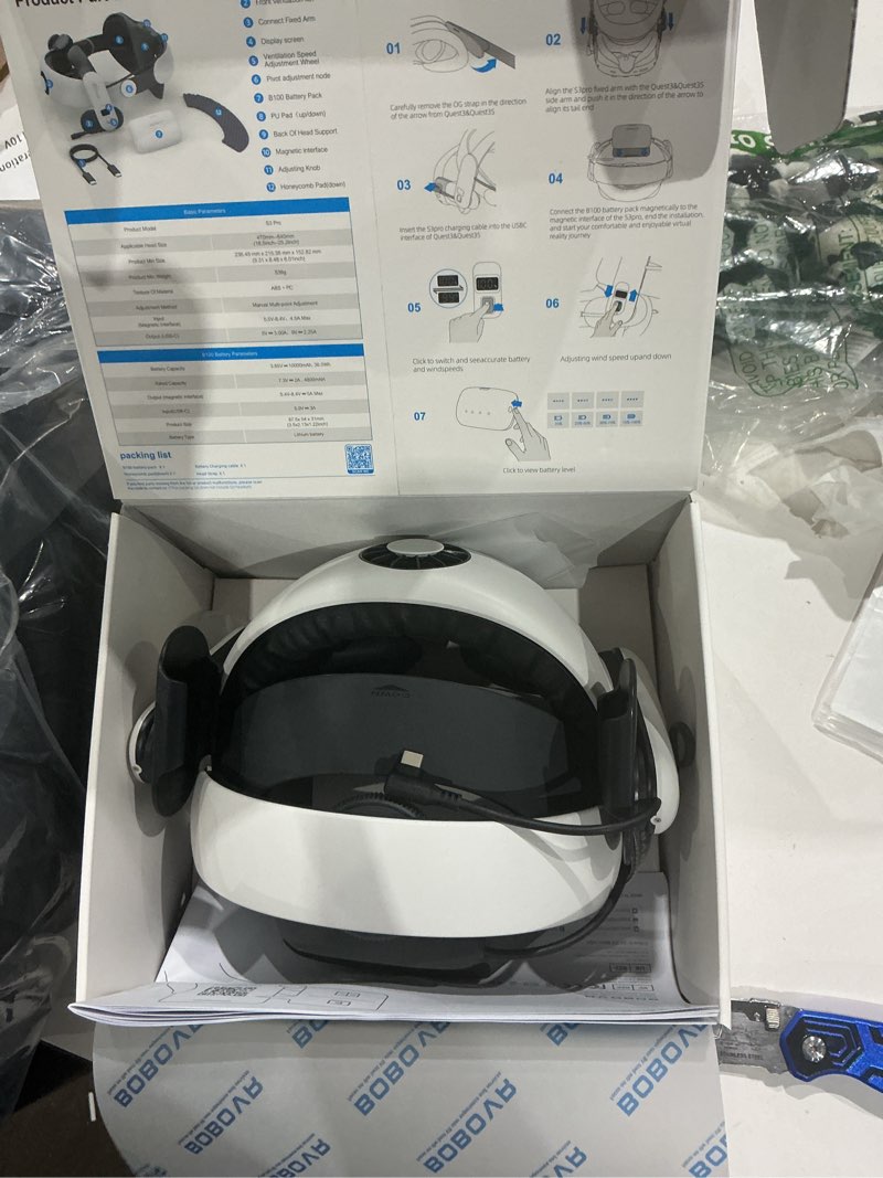 Condition photo showing Good Condition for bobovr s3 pro battery strap accessories,head air cooling system and 10000mah hot-swappable battery pack,compatible with meta quest 3/quest 3s