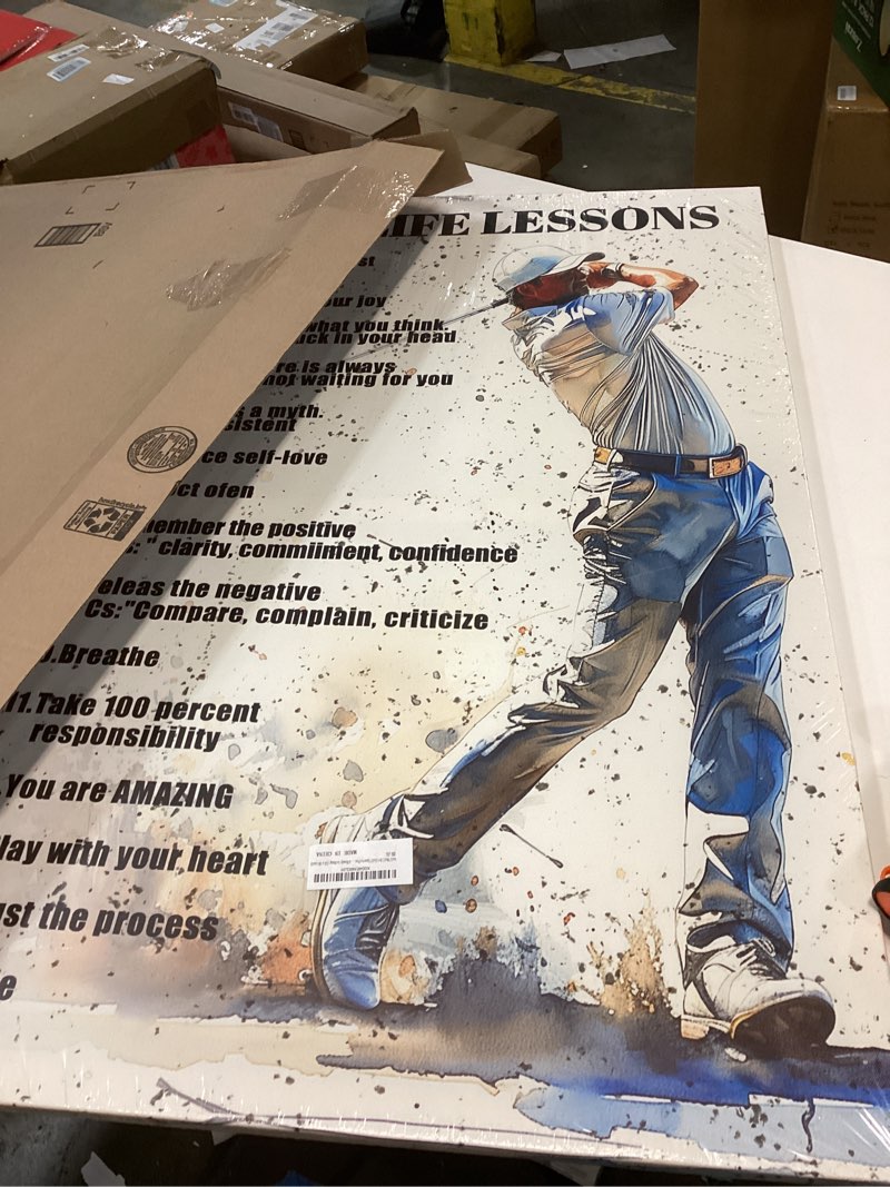 Condition photo showing Good Condition for Vintage Golf Wall Art Framed Life Lessons Inspirational Quote Poster Golf Pictures Motivational Painting Artwork for Living Room Office Club Home Decorations