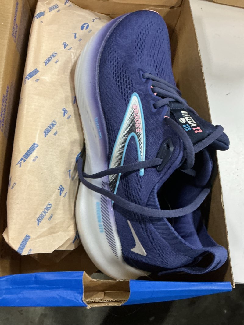 Condition photo showing As Is for brooks women’s glycerin gts 22 supportive running shoe 9.5 blue ribbon/peacoat/dianthus