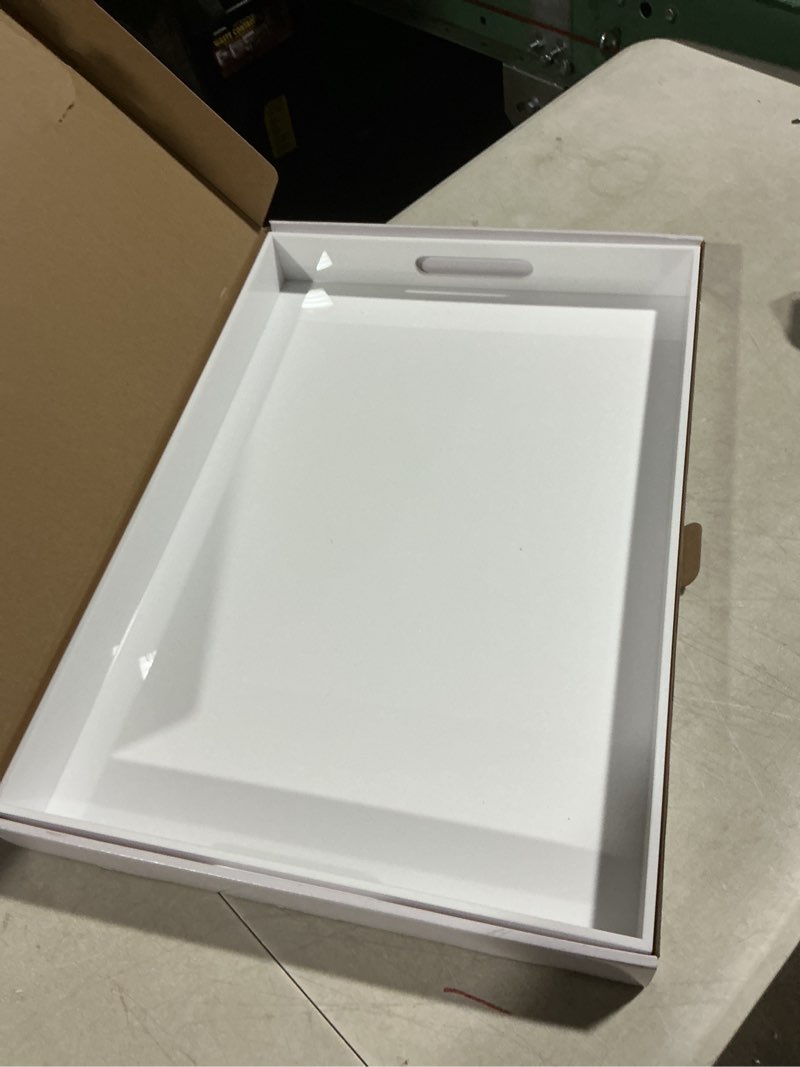 Condition photo showing Good Condition for White Rectangular 14x20 Inches Acrylic Ottoman Tray Decorative Serving Tray with Cutout Handles Organizer Tray on Coffee Table Countertop Big Breakfast Bed Tray Living Room Appetizer Serving Food 20" x 14" x 2" White