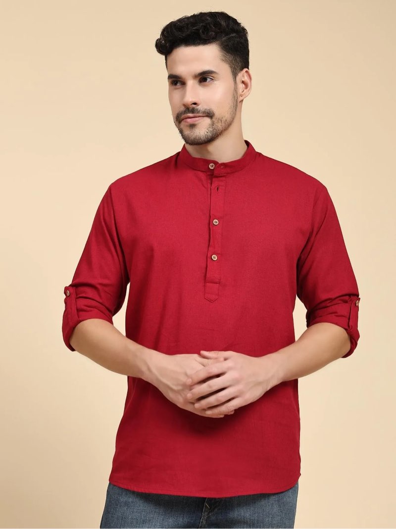 skavij men's cotton kurta long sleeve casual henley shirt size l
