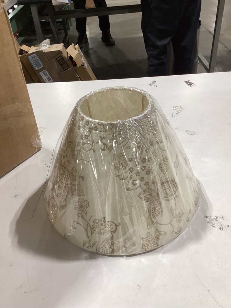 Condition photo showing Good Condition for Aspen Creative 58758, Hardback Empire Transitional UNO Lamp Shade, Cream Butterfly Pattern, 4" Top x 10" Bottom x 7" Slant Height, Slip UNO 33mm