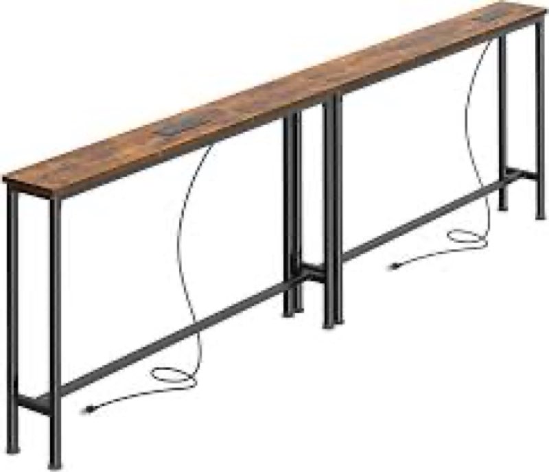 SUPERJARE 78.8 Inch Narrow Console Table with Outlet, Sofa Table Set of 2, Behind Couch Table, Long 