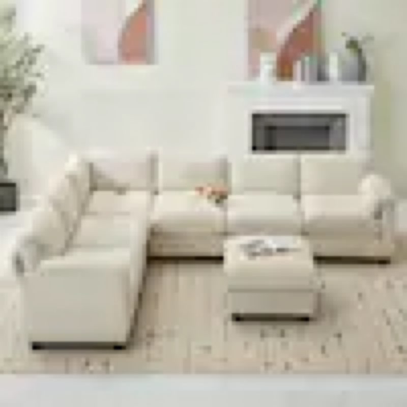 (Incomplete, pick up 2 box) 115 in. Corduroy Modular L-Shaped Beige 7-Seat Sectional Sofa for Living Room and Spacious Space