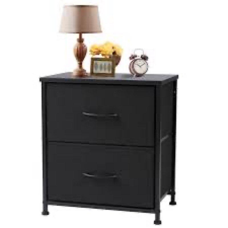 Sweetcrispy Nightstand with 2 Storage Drawers, 20\" Height Small Bed Side Furniture End Table, Wooden Top Fabric Cabinet Kids Night Stand Mini Dresser for Bedroom, Closet, Entryway,  Black 
