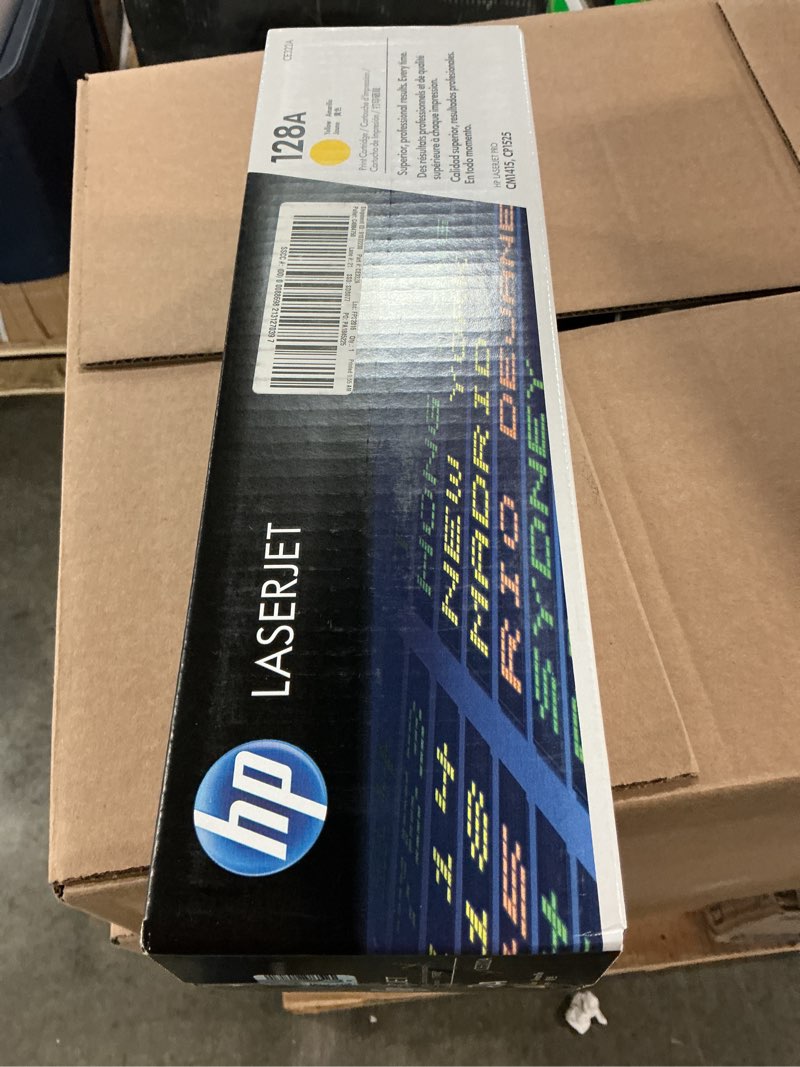 Condition photo showing New/Like New for hp 128a yellow original laserjet toner cartridge, ~1,300 pages, ce322a