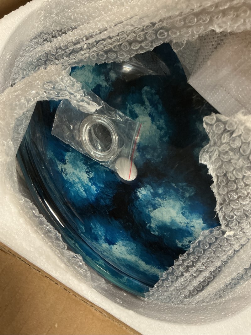 Condition photo showing Good Condition for YIMAI Ingenuity Vessel Sink 12" Bathroom Sinks Tempered Glass Blue Art Basin Round Bowl with Faucet Combo, Blue
