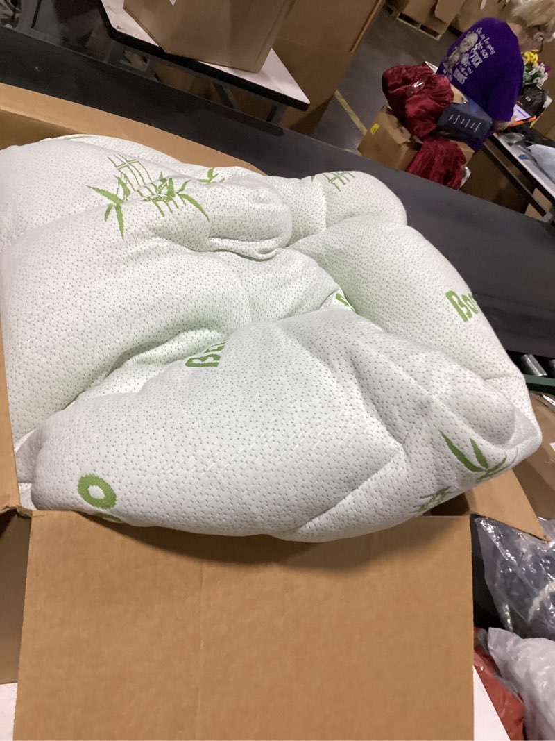 Condition photo showing As Is for bamboo mattress topper twin size with deep pocket 1700 gsm cooling shredded memory foam mattress pad rayon derived from bamboo, ideal for side sleepers, back pain, hot sleepers light green twin