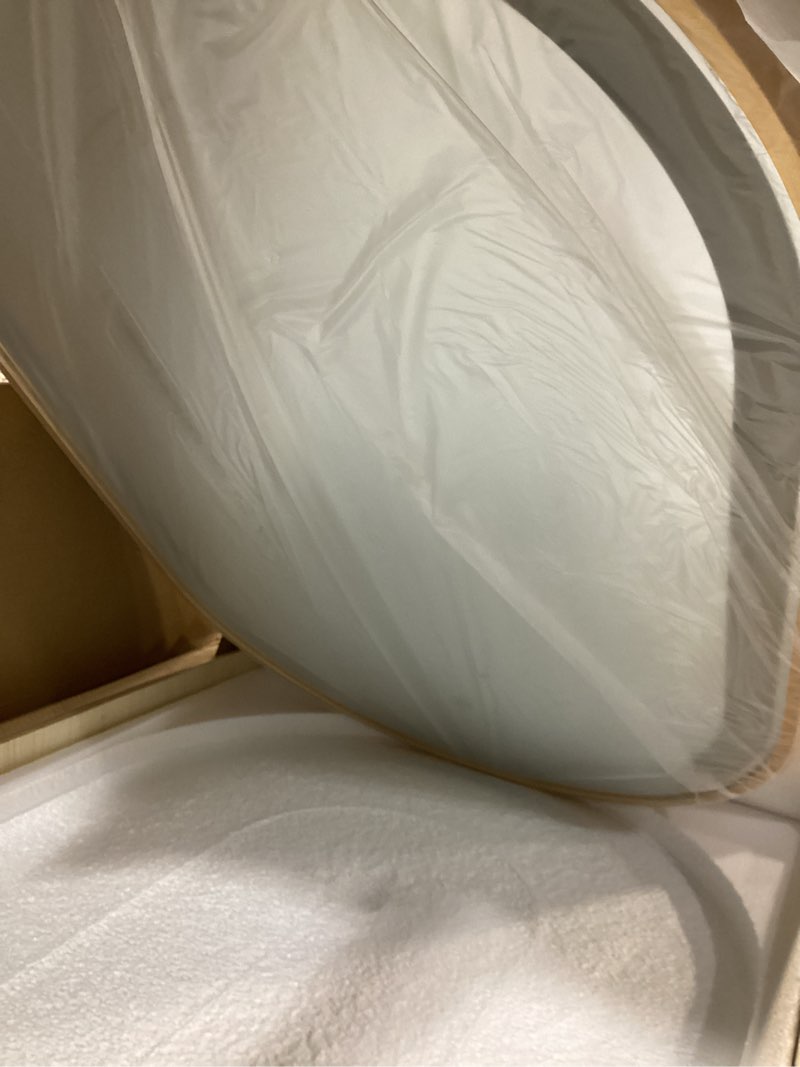Condition photo showing Good Condition for 32"x20" oval led bathroom mirror, oval lighted vanity bathroom mirror with gold frame anti fog smart mirror with 3 colors dimmable for makeup, frontlit, waterproof horizontal/vertical gold 32"l x 20"w