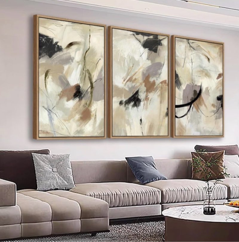 large framed wall art for living room natural wood gold float framed art set of 3 abstract canvas pi