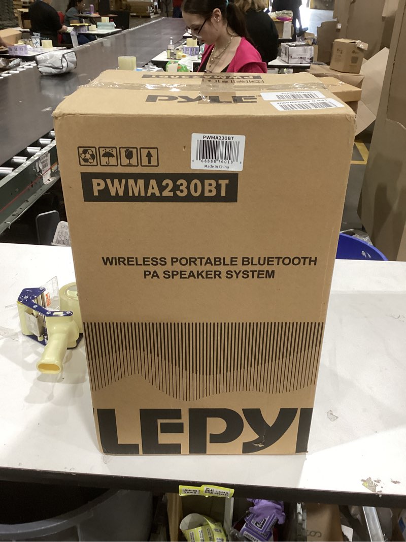 Condition photo showing As Is for Pyle Wireless Portable PA System-400W Bluetooth Compatible Rechargeable Battery Powered Outdoor Sound Stereo Speaker Microphone Set w/Handle, Wheels-1/4 to AUX, RCA Cable (PWMA230BT) 8 inch