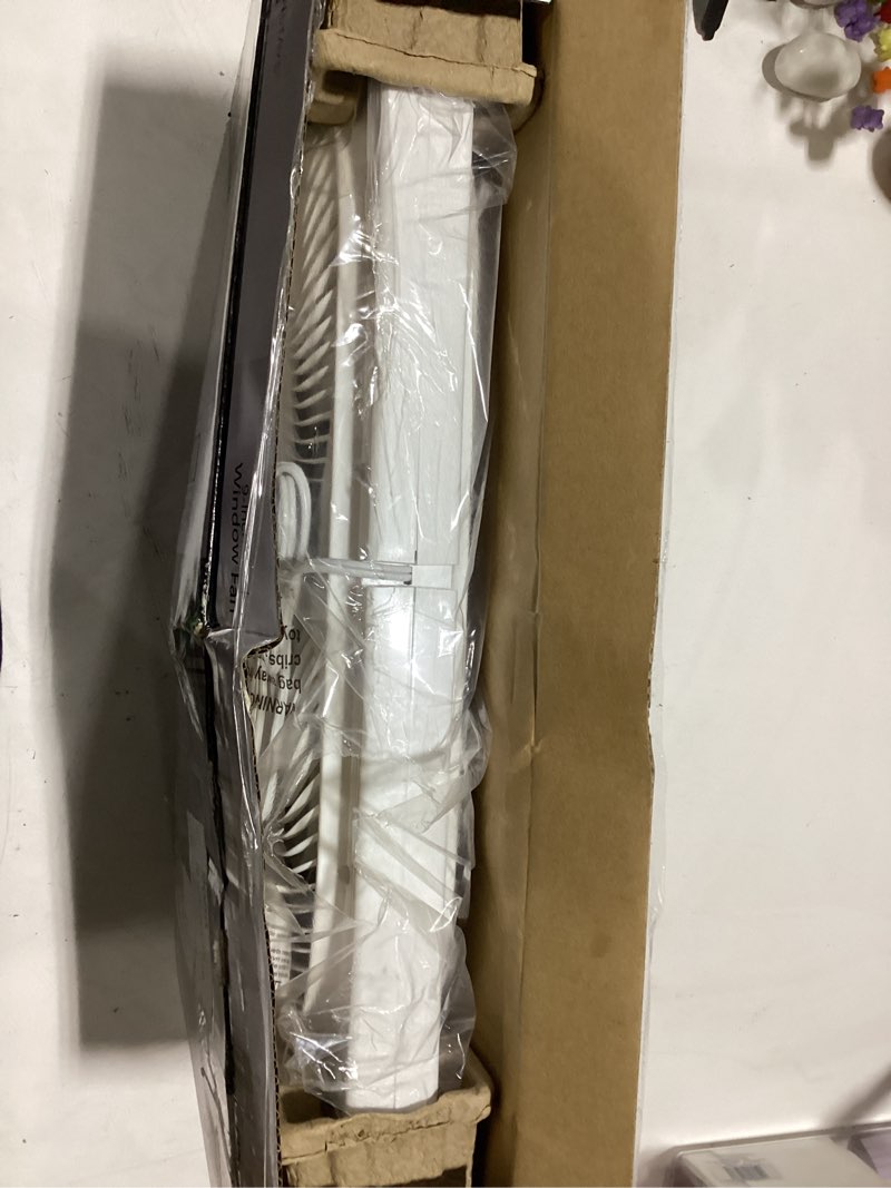 Condition photo showing As Is for mainstays 9'' 3-speed, reversable twin window fan, white