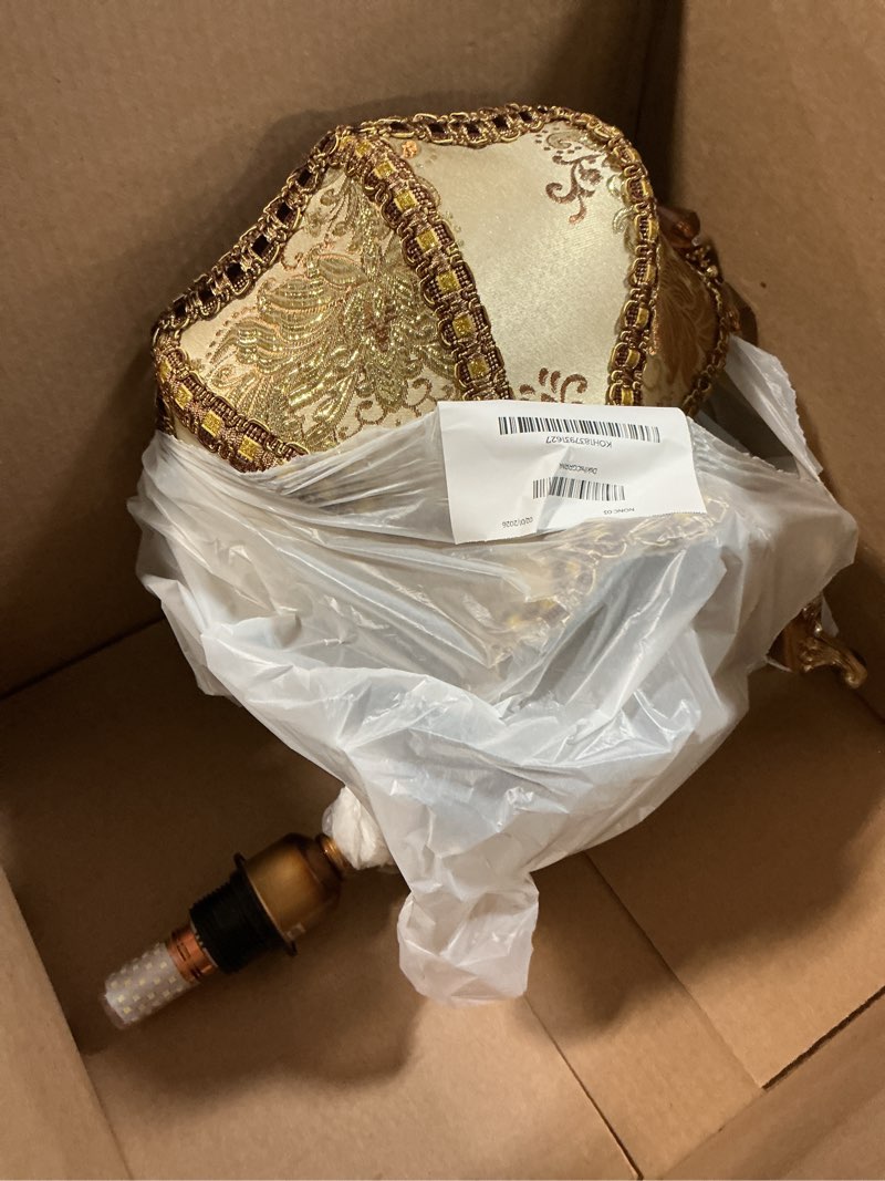 Condition photo showing As Is for Radiya European Style Table Lamps Classic Victorian Style Desk Lamp Vintage Handmade Fabric Lampshad