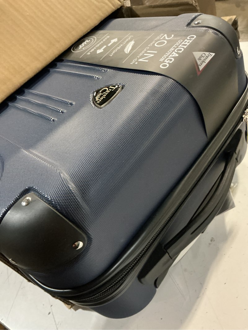 Condition photo showing Good Condition for travelers club chicago hardside expandable spinner luggage, navy blue, 22" carry-on 22" carry-on navy blue