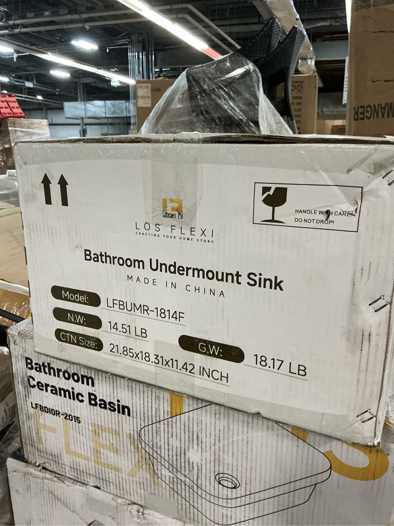 Condition photo showing New/Like New for 18 in. l x 14 in. w white undermount bathroom sink rectangular sink design with overflow hole in durable vitreous china